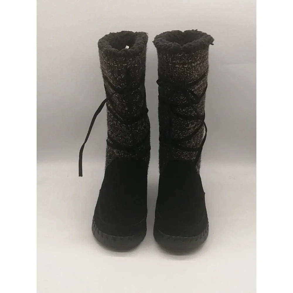 Muk Luks Boots Womens Black 7 Suede Faux Fur Lined Winter Shoes Warm WPL6134